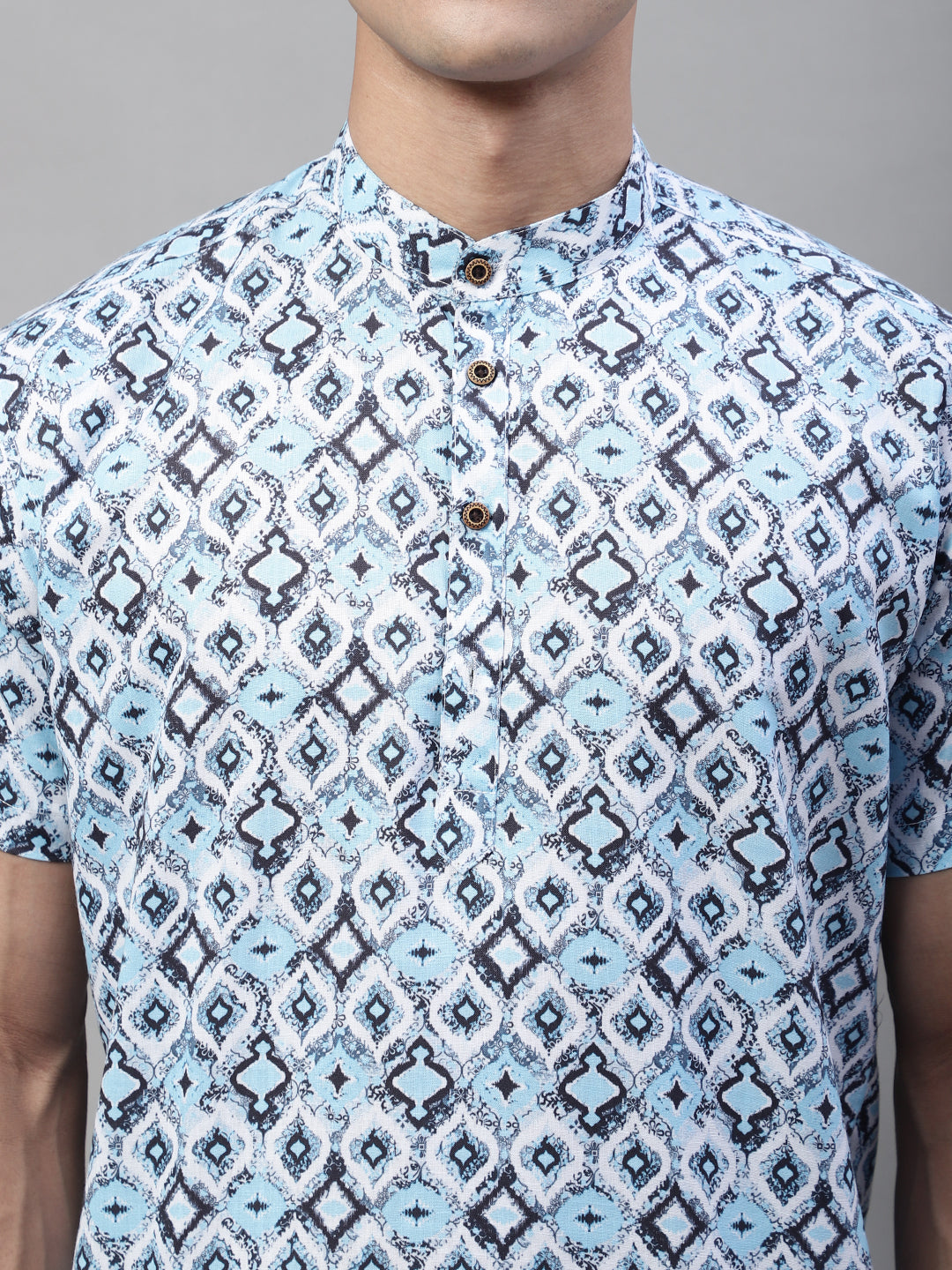 Louis Monarch Men Printed Light Blue Pure Cotton Straight Kurta